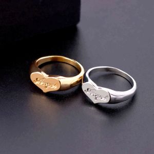 High Quality Gold Plated Coupl Jewelry Laser Printed Angel Letter Ring Love Heart Chunky Rings For Women Ladi