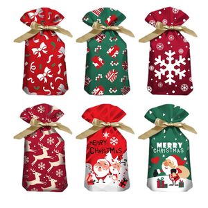 Presentförpackning Julförpackning Bag Band Drawstring Candy Väskor Plastficka Snowflake Reindeer God Jul HH21