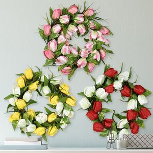çiçek dairesi toptan satış-Dekoratif Çiçekler Simülasyon Çelenk Kapı Dekorasyon Lale Orman Düğün Ev Rattan Daire