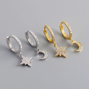 Fashion Sterling Silver Hoop Star Shape White CZ Daimond Women Wedding Gemstones Earring Hoop For Lovers Gift Christmas Earrings