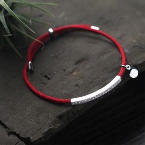 bracelet en argent sterling corde rouge achat en gros de Bracelet en argent sterling Fourniture à la main chanceux filetage rouge Chaîne de corde à corde ajustable pour femme fille de mode bijoux de mode