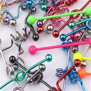 Wholesale tongue ring styles resale online - Tongue Bar T01 Mix Style Mix Color Stainless Steel Industrial Barbell Tongue Ring Body Piercing Jewelry Zvzna T2