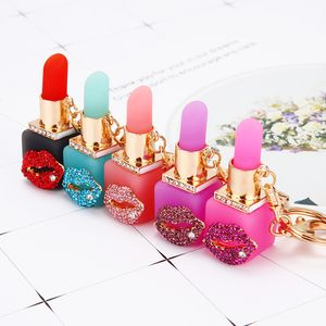 Lipstick Key Chains Crystal Rhinestone Car Keyrings Rings Holder Women Fashion Keychains Accessories Jewelry Bag Pendant Charms for Lover