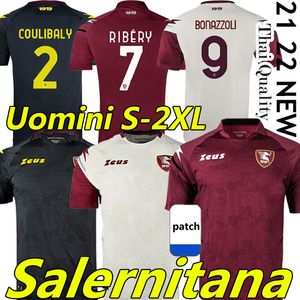 21 Salernitana fotbollströja Hem bort tredje fjärde röd svart vit bule Ribéry Bonazzoli Belec Gyomber Jaroszynski Coulibal fotbollskjorta Uniform