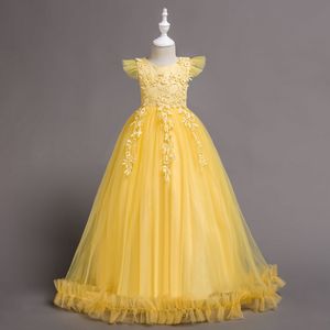 Düğün Akşam Çocuklar Prenses Parti Yarışması Uzun Elbise Çocuk Elbise Kız Resmi Giyim Balo Elbise için Vintage Çiçek Kız Elbise