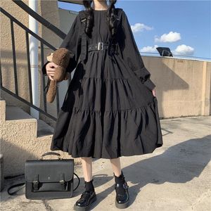 Wholesale midi bandage dresses resale online - Casual Dresses YBYR Japanese Harajuku Women Black Midi Dress Gothic Style Suspenders Bandage Vintage Ruffles Long Baggy Cosplay Costume