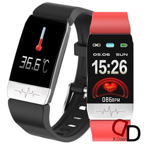 akıllı bileklik vücut sıcaklığı toptan satış-T1 T1S Vücut Bileklik Sıcaklık Smartwatch Su Geçirmez Kalp Hızı Saatler BilekBantwith Termomet Reloj Inteligente Kadın Erkek Spor Izci Akıllı Braceleter