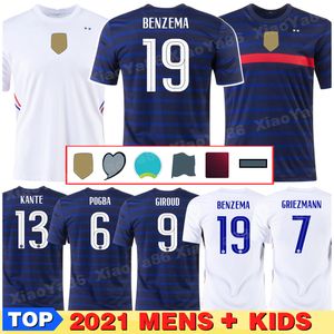 mens la jerseys venda por atacado-Euro cup Benzema Mbappe Griezmann França Jersey Pogba Giroud Kante Kante Maillot de Foot Equipe Maillots Camisa de Futebol Fardos La Men Kids Kit