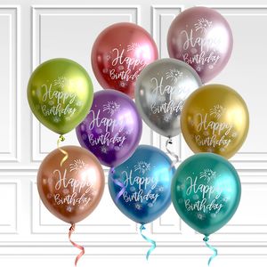 Feest decoratie stks inch chroom metalen latex ballonnen gelukkig verjaardag bedrukt patroon ballon helium metalen globos verjaardag vakantie decor