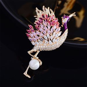 flamingo pins venda por atacado-Criativo Simples Flamingo Broches Pins Gold Banhado Marca Jóias Para As Mulheres Moda Casamento Zircônia Corsage