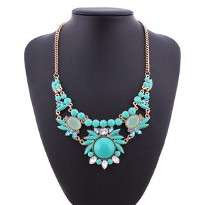 Tenande Bohemian Big Statement Resin Leaves Flowers Crystal Chunky Chain Necklaces For Women Vintage Tribal Jewelry Retro Gifts Chokers