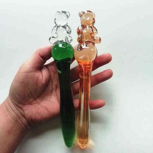 Nxy Anal Toys Colors Bear Shape Glass Butt Plug Crystal Penis Masturbation Massage Stick Vagina Device Female Flirt Sex Product1211