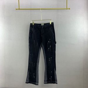 alevlendi kot toptan satış-22ss Erkekler ABD Sıkıntılı Vintage Kot Grafiti Yüksek Sokak Streç Çan Flared Denim Pantolon Pantolon