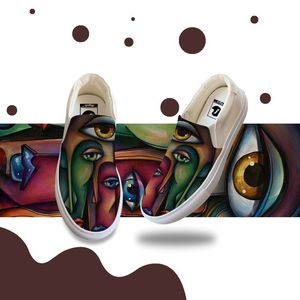 Men casual Slip On Canvas Sneaker Oil painting Custom Own Shoes handmade flat rubber sole yellow all match fashion shoes YH00189