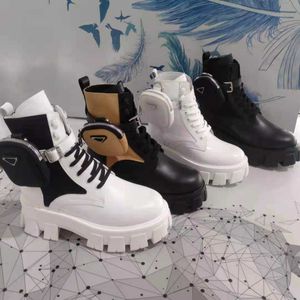 deri ayak bileği botları siyah toptan satış-Monolith tasarımcı çizmeler ayak bileği naylon cep siyah çizme martin kış kalın tabanlı ayakkabı aşınmaya dayanıklı kauçuk yüksek top platform ayakkabı boyutu