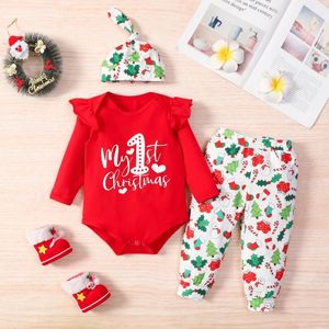 bebek 1st xmas giysileri
 toptan satış-Giyim Setleri m Benim st Noel Born Bebek Erkek Bebek Kız Giysileri Set Geyik Mektup Romper Pantolon Noel Kostümleri