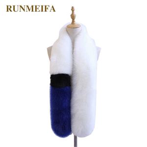 Runmeifa Luksusowa Marka Faux Fox Fur dla Kobiet Patchwork Pashmina Scarf Kobieta ukradna szlachetna zima ciepłe dla damy szaliki G0922