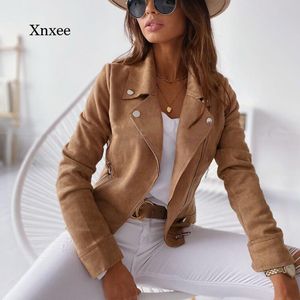 коричневая куртка замшевая куртка оптовых-Женские куртки осенью и зимой мода джинсовая джинсовая куртка с длинным рукавом