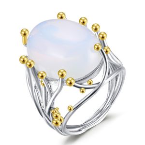 natürlicher opal ringe für frauen großhandel-Böhmen Stil Weibliche Natürliche Mondstein Ring Weiß Opal Ringe Ringe Für Frauen Hochzeit Schmuck