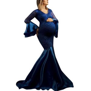 Zwangerschap jurk voor po schieten moederschap pografie rekwisieten sexy v hals kant maxi jurk plus size zwangere vrouwen kleding casual jurken