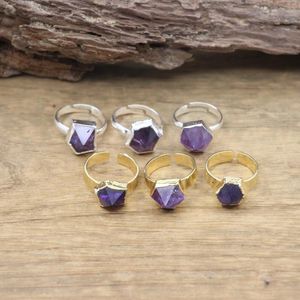 Wedding Rings Faceted Raw Amethysts Healing Crystal Purple Spinel Quartz Druzy Golden Circle Finger Ring Party Jewelry QC4097