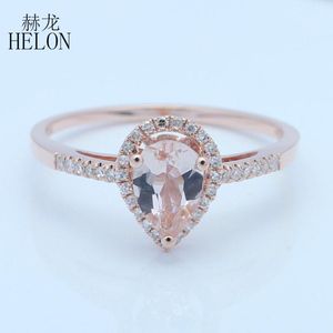 Solid K Rose Gold Flawless Pear ct Natural Morganite Diamonds Engagement Ring Kvinnor Bröllop Trendig Fine Jewely Present Cluster Rings
