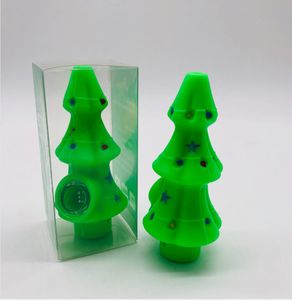 tuyaux en verre recyclé achat en gros de Arbre de Noël Silicone Silicone Tuyau de tabac DAB Platefeuille en verre Bong Recycler Tuyaux d eau inch