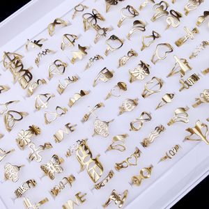 50st modeband enkelt ihåligt guld silver rostfritt stål blommor krona kärlek ringar för män kvinnor fest gåva smycken mix stil grossist