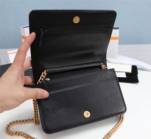 boyama deri siyah toptan satış-Klasik lüks moda marka cüzdan vintage bayan kahverengi deri çanta tasarımcı zincir omuz çantası ile kutu toptan