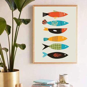 abstrakte fischkunst großhandel-Gemälde Nordic Bunte Fische Abstrakte Poster und Drucke Wandkunst Leinwand Malerei Bilder Für Wohnzimmer Schlafzimmer Dekor