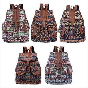 bohemia i̇pli çanta toptan satış-Vintage Baskı Tuval Etnik Sırt Çantası Okul Çantaları Kadınlar Kızlar Için Öğrenci Sırt Çantaları İpli Bohemia Seyahat Sırt Çantası Renkler