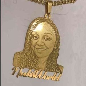 Gold Plate Cartoon Name Pendent Necklace For Kids Custom Personal Photo Picture Nameplate Pendent for Family Gifts