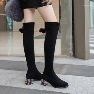 круглые резиновые втулки оптовых-Ботинки зимняя мода женская обувь квадратный каблук резиновый середин рукав круглый носок PU замшевый над ныть1