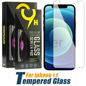 Screen Protector Gehard Glas voor iPhone Mini PRO X XS MAX XR Plus LG Stylo Samsung A51 A71 A52 A72 Bescherm Film H mm met papieren doos