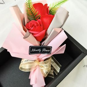 Simulering Tvål Bukett Box Rose Blomma med LED Ljus Bröllopsdekoration Souvenir Alla hjärtans daggåva till flickvän RRD12246