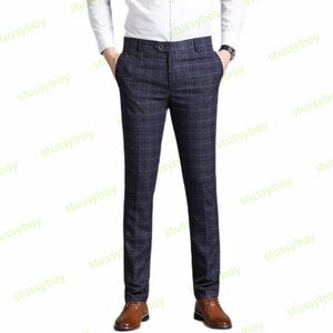 Plus Size Męskie Plaid Garnitury Spodnie Man Work Business Casual Anglia Styl Spodnie Mężczyzna Luźne Szczupłe Spodnie Ślubne