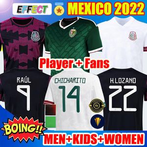 jerseys soccer mexico achat en gros de Version du joueur Fans Mexique Jersey de football Vert National Copa America Chicharito Lozano Guardado Carlos Vela Raul Hommes Enfants Femmes Chemises de football