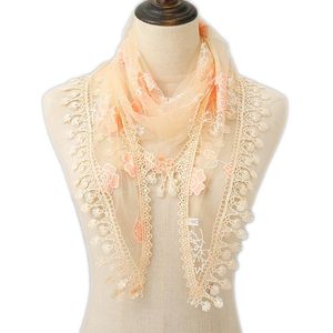 Kvinnor Plain Lace Floral Triangle Shawl Veil Tassel Polyester Scarves Fashion Sheer Turban Foulard Knit Mantilla Kerchief Hijab