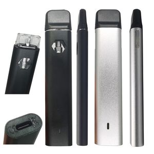 2ml disponibla vapenpennor d8 tjocka oljedoppar uppladdningsbara mAh batteri botten LED ljus tomt visuell tank svart silver aluminium e cigaretter förångare penna