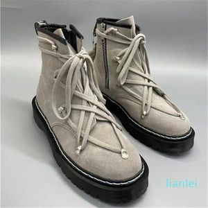 21ss Exclusive genuine leather Goodyear handmade Boots sew X thick sole cross shoes lace trainer motor Boot