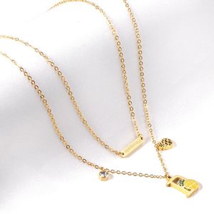 Wholesale show necklaces resale online - Pendant Necklaces P Alphabet Letter With Super Cute Pineapple Two Layers Gold Color Perdant Zirconia Crystal Unisex Boys Show Jewelry