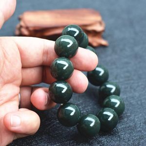 pulseira jade nefrite venda por atacado-18mm Natural Natural Verde Hetian Nephrite Buddha Beads Braceletes Redondos Chinês Fortune Fortune Homens Jóias Jóias Frisadas Frontes