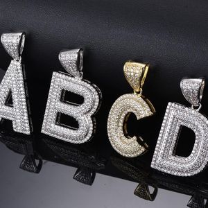 Pendant Necklaces K Gold Plated Bling CZ Simulated Diamond Iced Out Letter A Z Initial Name Pendent Necklace Hip Hop Chain For Men Charm G