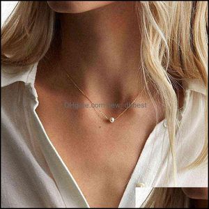 ペンダントネックレスペンダントジュエリー模造真珠の目に見えない透明な細い線シンプルなチョーカーネックレスの女性コラナコリビジューコーラ