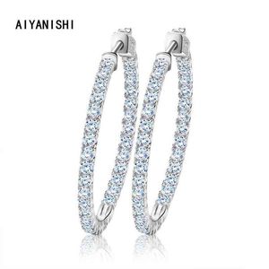 Aiyanishi Real Sterling Silver Classic Big Hoop Kolczyki Luksusowy Sona Diamond Hoop Kolczyki Moda Proste Minimalne Prezenty