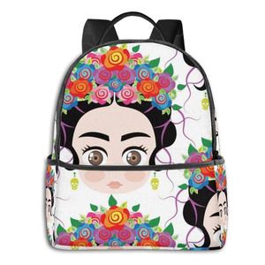 Backpack School Torby dla nastoletniego dziecka Meksykańska kobieta z kolorowymi kwiatami Crown Travel Style Back Pack Koreański Cute