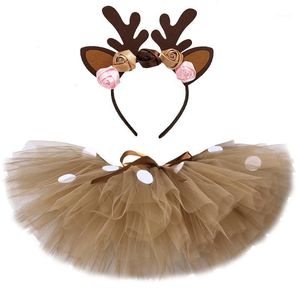 ふわふわ茶色の鹿の女の子チュチュスカートクリスマス衣装キッズトナカイチュールのためのハロウィーンのカーニバル子供の衣装1 年スカート