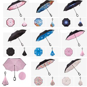 Dubbellaags omgekeerde paraplu Outdoorfabriek China Ribs vouwen ondersteboven stof Winddicht C handvat RECHTERUMBELA MET TAS WLL554