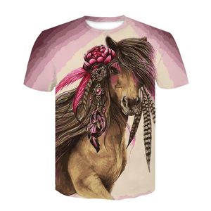 хип-хоп лошадь оптовых-Мужские футболки летние о образные вырезывания лошадь животных D печатная футболка мода хип хоп мужчины женщины творческий мультфильм футболка забавная уличная одежда