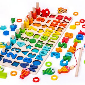 rompecabezas de madera formas al por mayor-DHL Juguetes educativos gratuitos para niños pequeños Bloques de madera Bloques de matemáticas Clasificador de forma Magne Puzzle Rainbow Tablero Jigsaw Toys YT199503